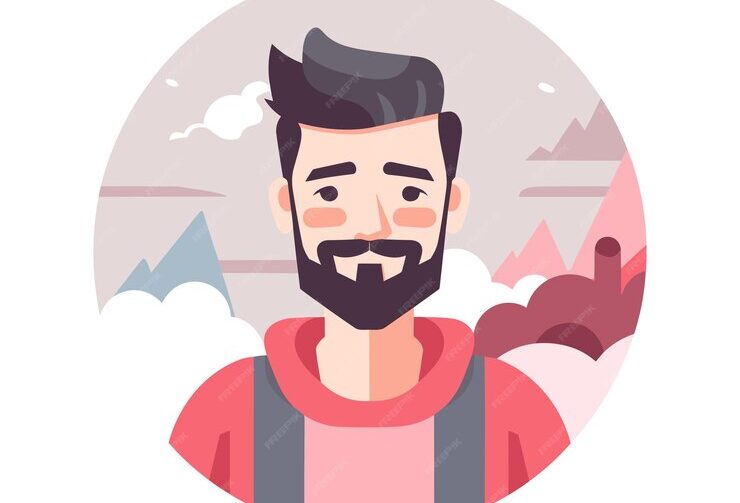 vector-flat-icon-bearded-man-standing-awe-majestic-mountain-scenery_176841-6856